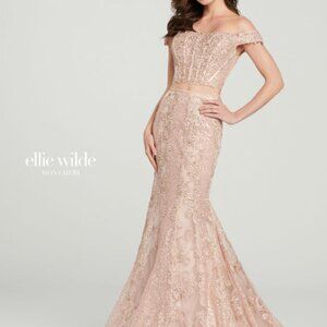 NWT 2-Piece Ellie Wilde gown, size 10, Rose Gold